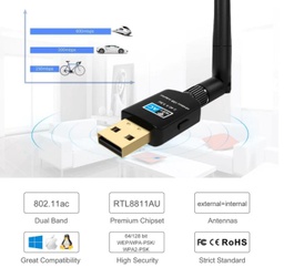 USB Wifi Adapter 600mbps Dual 2.4GHz+5.8GHz Wifi Dongle AC RTL8811AU